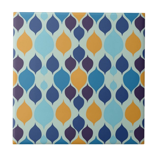 Mid Century 1960s Geometric Blue  Ceramic Tile (Front)