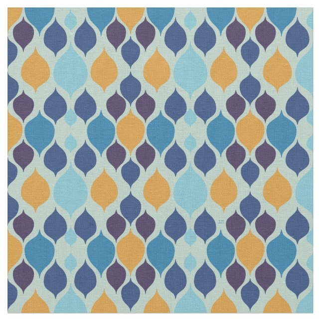 Mid Century 1960s Geometric Blue Fabric (Close Up)