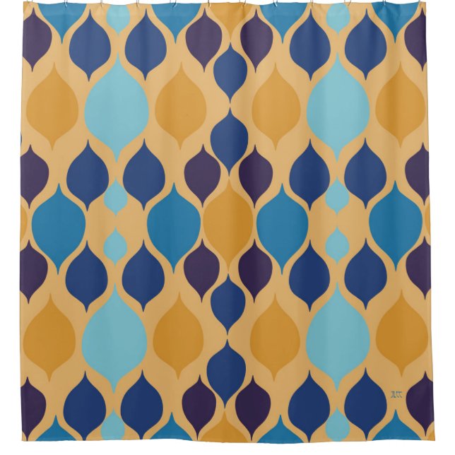 Mid Century 1960s Geometric Yellow Shower Curtain (Front)