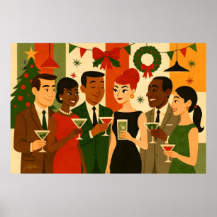 Mid Century 60s Christmas Office Cocktail Party Poster