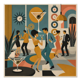 Mid Century 60s Hip Martini Cocktail Dance Party Poster