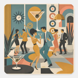 Mid Century 60s Hip Martini Cocktail Dance Party Square Sticker