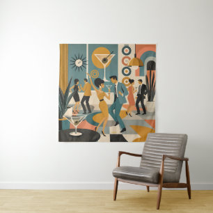 Mid Century 60s Hip Martini Cocktail Dance Party Tapestry