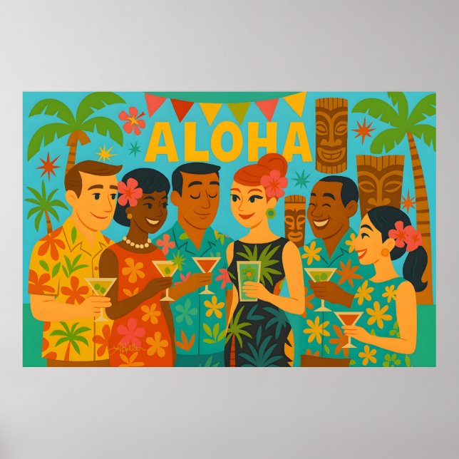 Mid Century 60s Luau Office Cocktail Party Poster (Front)