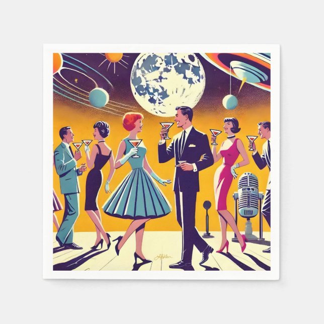 Mid Century 60s Space Age Cocktail Party Napkin (Front)