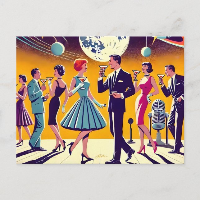 Mid Century 60s Space Age Cocktail Party Postcard (Front)