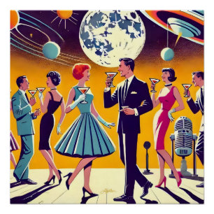 Mid Century 60s Space Age Cocktail Party Poster