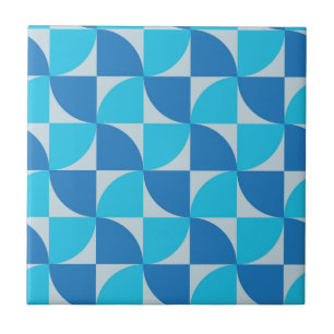 Mid century Abstract Blue and Turquoise Pattern Ceramic Tile