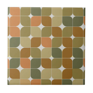 Mid Century Abstract Brown Orange Tan Pattern  Ceramic Tile