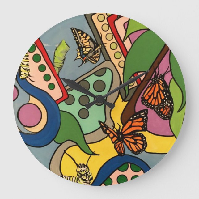 Mid-Century Abstract Butterfly Factory painting on Large Clock (Front)