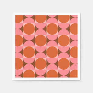 Mid century abstract circles pink and orange   napkin