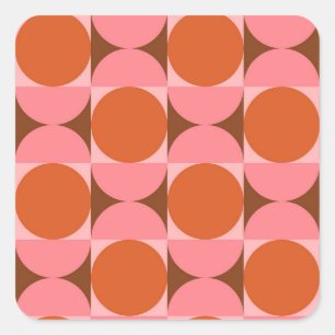 Mid century abstract circles pink and orange square sticker