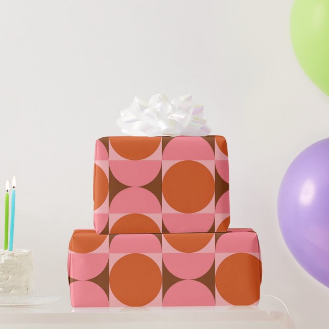 Mid century abstract circles pink and orange  wrapping paper (Party Gifts)