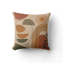 Mid-Century Abstract Earth Tone Throw Pillow