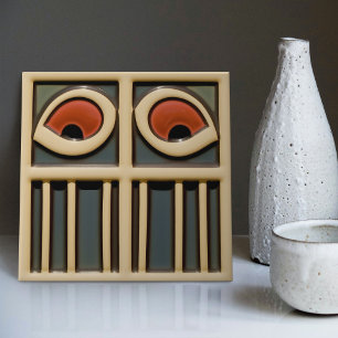 Mid-Century Abstract Eyes Arts Crafts Movement Ceramic Tile