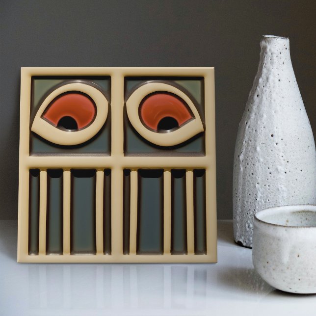 Mid-Century Abstract Eyes Arts Crafts Movement Ceramic Tile (Creator Uploaded)