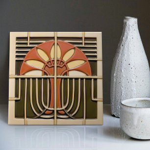 Mid-Century Abstract Florals Arts Crafts Movement Ceramic Tile