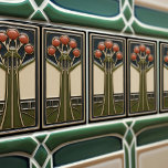 Mid-Century Abstract Florals Arts Crafts Movement Ceramic Tile<br><div class="desc">This exquisite mid-century modern ceramic tile is a loving homage to the time-honoured Arts and Crafts movement. Expertly crafted in our Barcelona workshop, it features abstract symmetrical shapes and imitates the captivating allure of mid-century modern faux relief tiles. The symmetrical designs echo a harmonious balance, the ideal expression of abstract...</div>