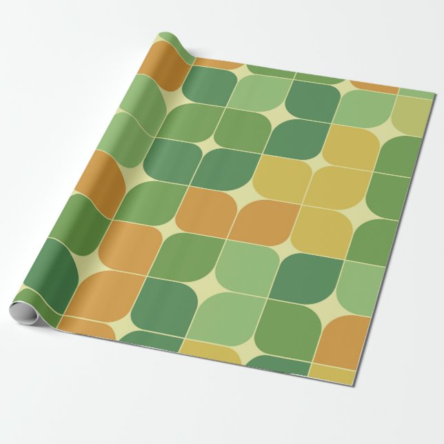 Mid Century Abstract Geometric Green Orange  Wrapping Paper (Unrolled)