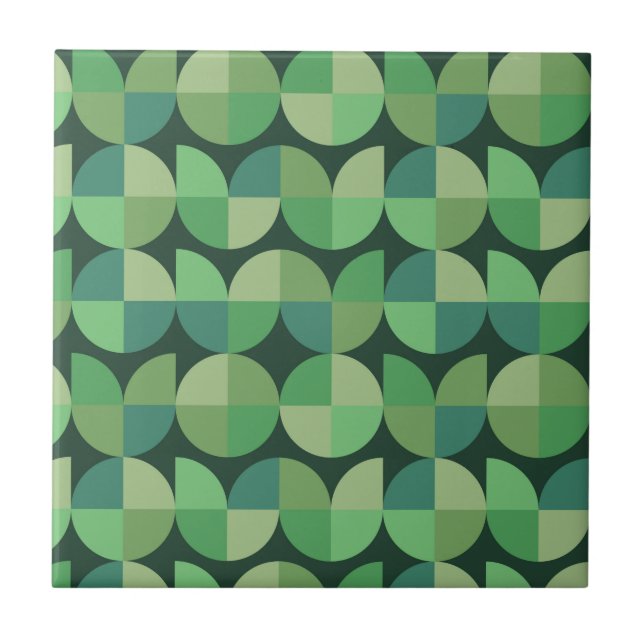 Mid Century Abstract Geometric Green Shapes  Ceramic Tile (Front)