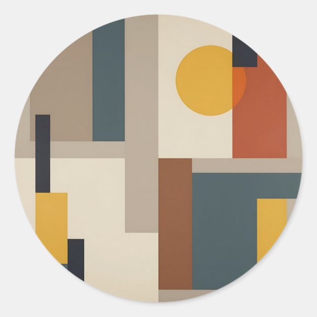 Mid Century Abstract Geometric Harmony Classic Round Sticker (Front)