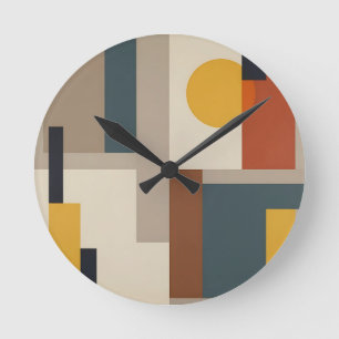 Mid Century Abstract Geometric Harmony Round Clock