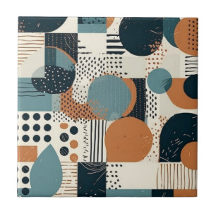 Mid Century Abstract Geometric Navy Rust Teal Ceramic Tile