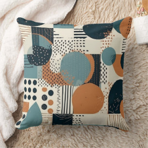 Mid Century Abstract Geometric Navy Rust Teal Cushion