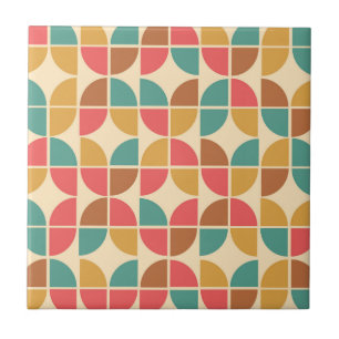 Mid Century Abstract Geometric Red Teal mustard  Ceramic Tile