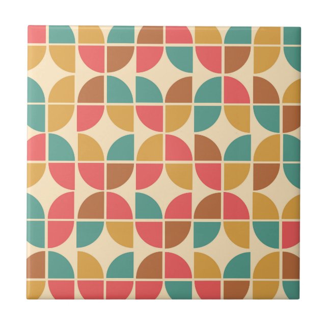 Mid Century Abstract Geometric Red Teal mustard  Ceramic Tile (Front)