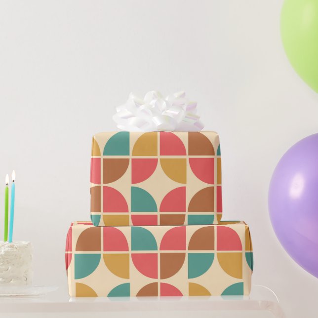 Mid Century Abstract Geometric Red Teal Mustard  Wrapping Paper (Party Gifts)