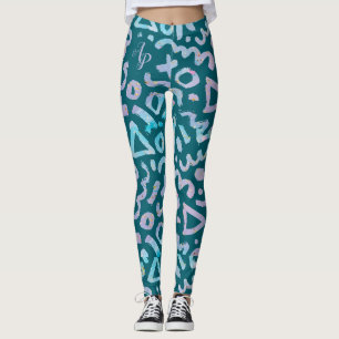 Mid Century Abstract Green Geometric monogram Leggings