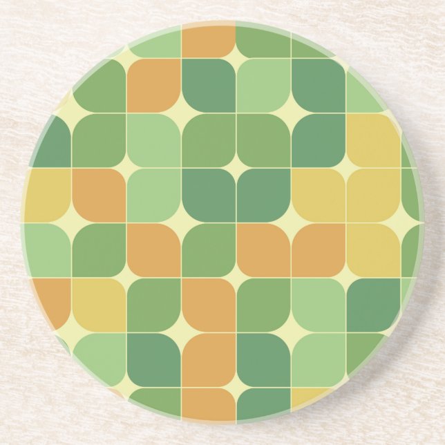 Mid Century Abstract Green Orange Yellow  Coaster (Front)