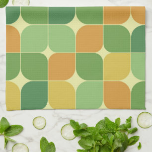 Mid Century Abstract Green Orange Yellow  Tea Towel