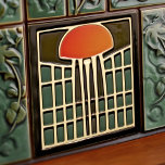 Mid-Century Abstract Jellyfish Art Deco Ceramic Tile<br><div class="desc">This exquisite mid-century modern ceramic tile is a loving homage to the time-honoured Arts and Crafts movement. Expertly crafted in our Barcelona workshop, it features abstract symmetrical shapes and imitates the captivating allure of mid-century modern faux relief tiles. The symmetrical designs echo a harmonious balance, the ideal expression of abstract...</div>
