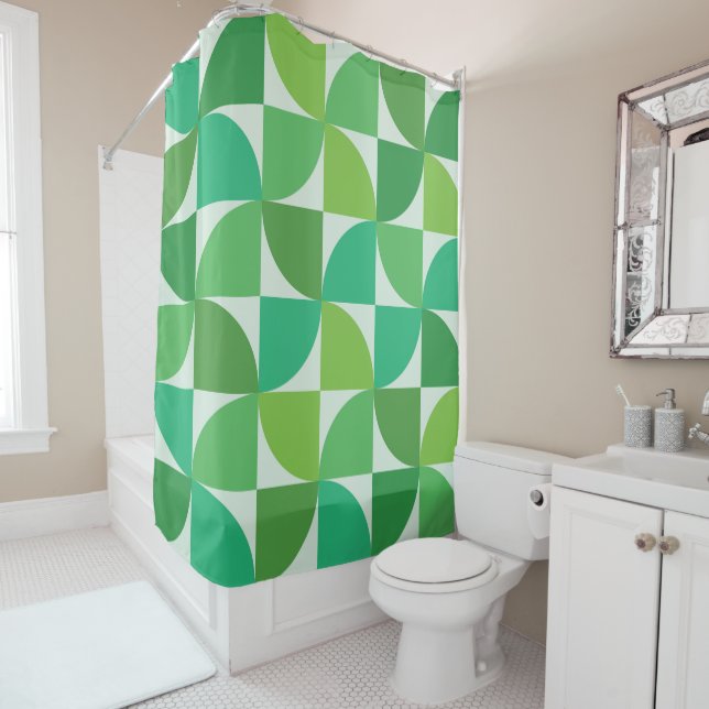  Mid Century Abstract Lime Mint Green Pattern  Shower Curtain (In Situ)
