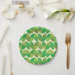 Mid Century Abstract Mint Olive Green Pattern Paper Plate