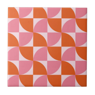 Mid century Abstract Orange and Pink Pattern   Ceramic Tile