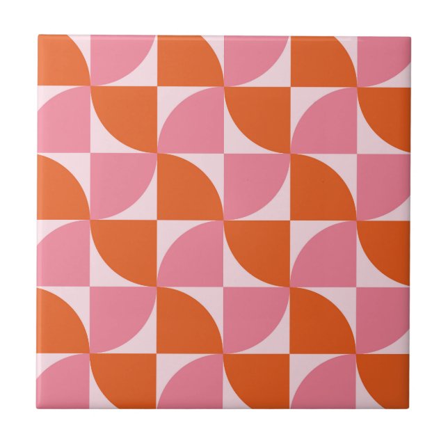 Mid century Abstract Orange and Pink Pattern   Ceramic Tile (Front)