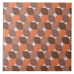 Mid Century Abstract Orange Brown Pattern  Ceramic Tile