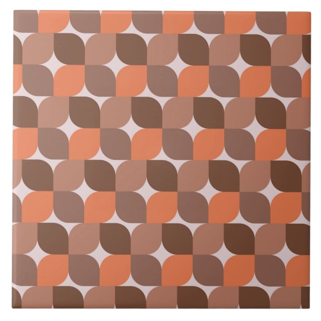 Mid Century Abstract Orange Brown Pattern  Ceramic Tile (Front)