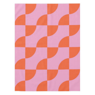 Mid Century Abstract Orange Semi Circles on Pink  Tablecloth