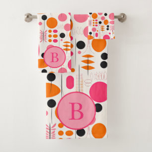 Mid Century Abstract Pattern Colourful Monogram Bath Towel Set