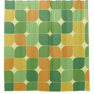 Mid century abstract pattern green orange  shower curtain