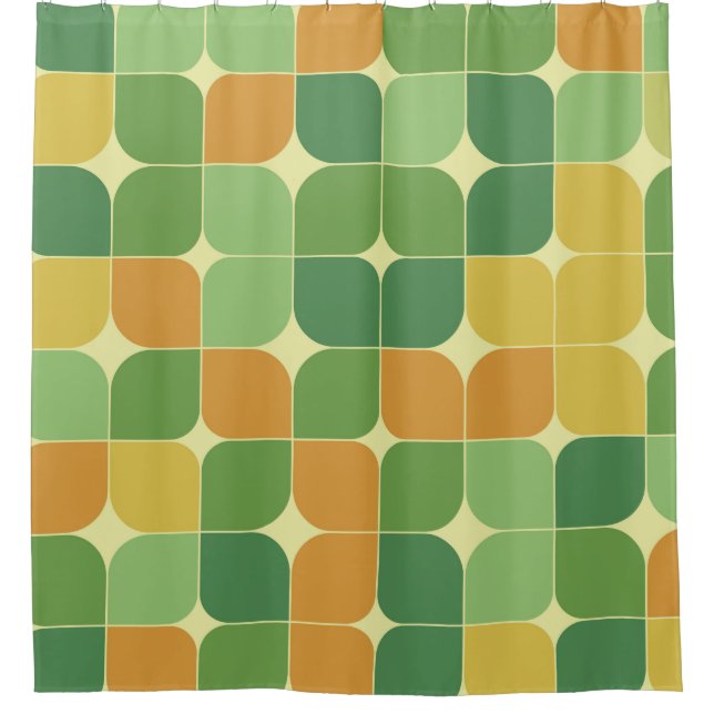 Mid century abstract pattern green orange  shower curtain (Front)
