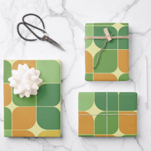Mid century abstract pattern green orange  wrapping paper sheet