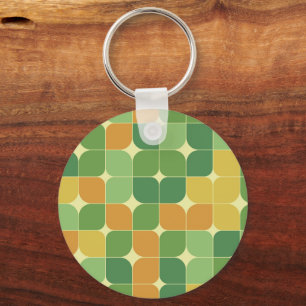 Mid Century Abstract Pattern green orange Yellow Key Ring
