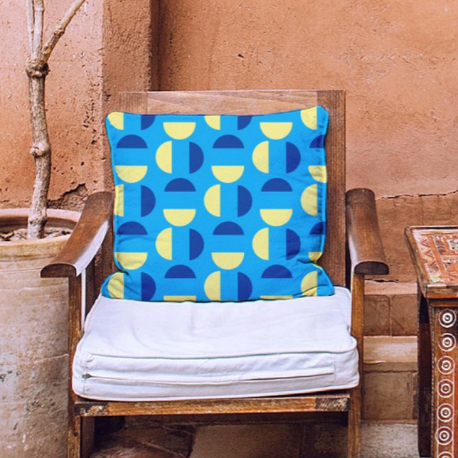 Mid century Abstract pattern yellow navy aqua Cushion (Creator Uploaded)