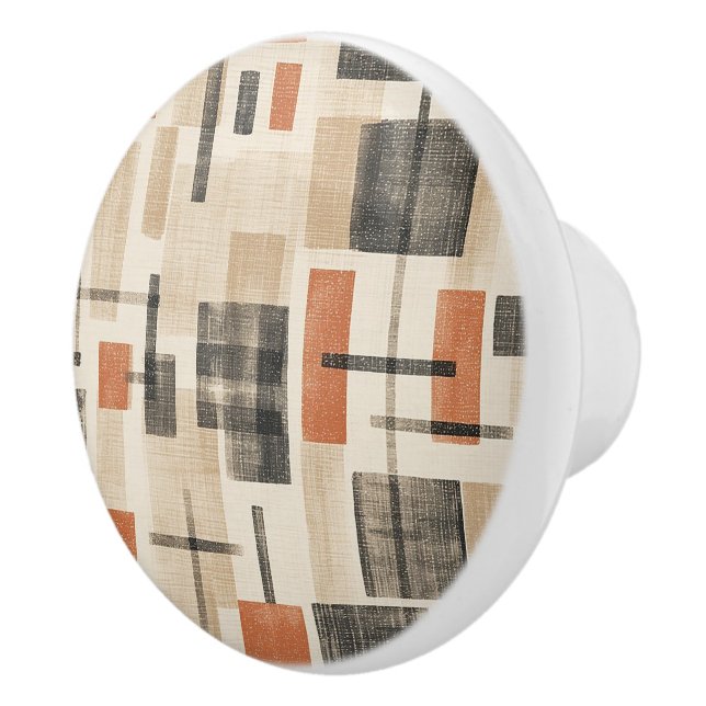 Mid Century Abstract Plaid Ceramic Knob (Right)
