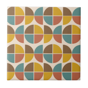 Mid Century Abstract shapes in mustard teal orange Ceramic Tile